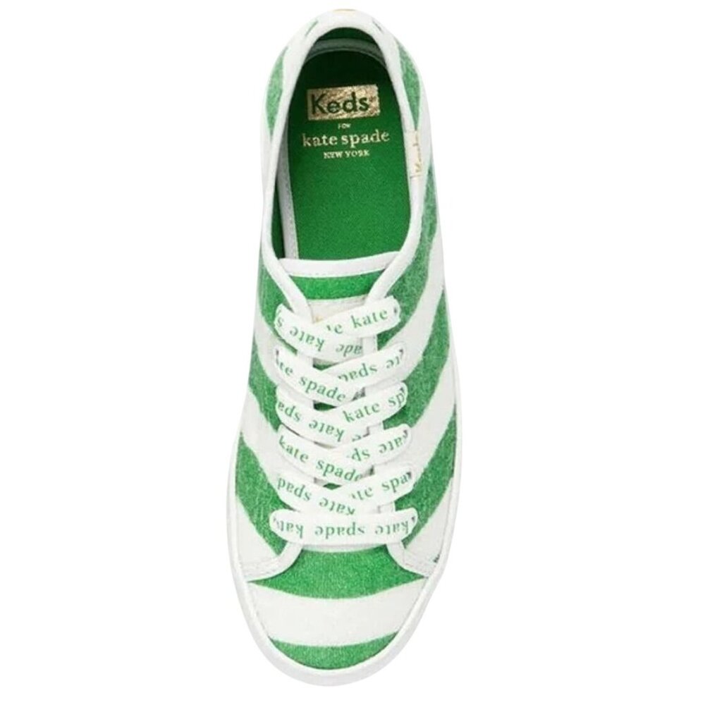 NEW Keds X Kate Spade W's 10 NY Kickstart Logo Foxing Terry Sneakers Green White - Picture 12 of 15
